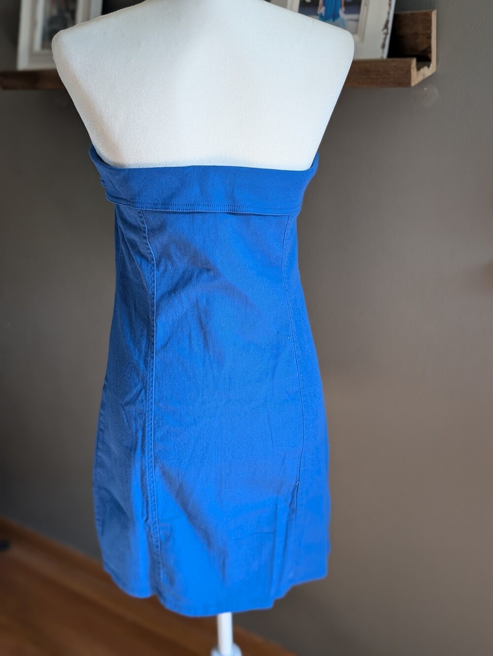 NWT LE LIS Bright Blue Strapless Full Zip Bodycon Denim Dress Womens Medium - Picture 3 of 5